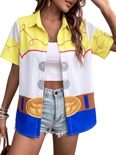 Image of ASTANFY Hawaiian Shirt Women Hawaii T-Shirt Tropical Floral Printed V Neck Shirts Soft Cool Summer Beach Button Up Blouse