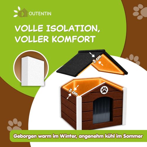 Outentin Hundehütte Outdoor Isoliert - Hundehaus für Große Hund - Winterfest und Wetterfest - Hunde Haus für Draußen mit schrägem Dach - Stabile Villa und Moderne Design - 103 x 90 x 70cm-Nuss