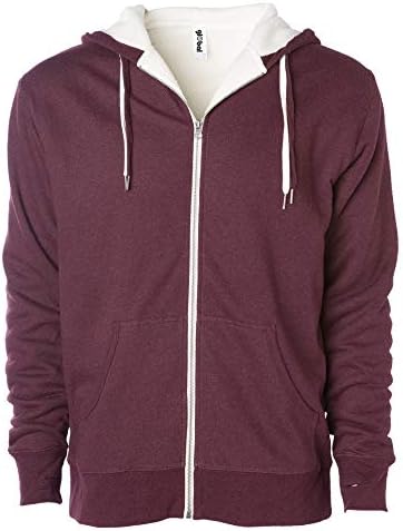 Global Blank Heavyweight Sherpa-Lined Sweatshirts for Men and Women, Zip-Up Hoodie, Burgundy, Large