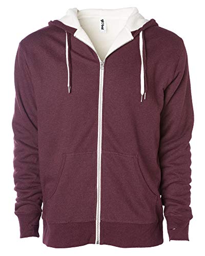 Global Blank Heavyweight Sherpa-Lined Sweatshirts For Men And Women, Zip-Up Hoodie, Burgundy, Large #TOP18