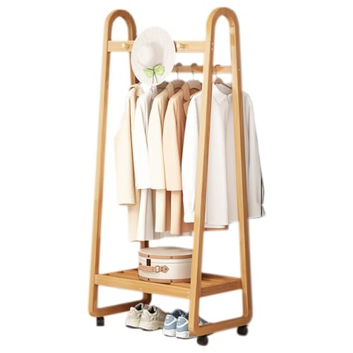 Perchero doble de bambú con varillas para colgar, ganchos y estante, 50 x 39 x 165 cm, color madera, ideal para entrada, dormitorio, sala de estar