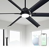 ECOiTEL 60 Inch Aluminum Smart Ceiling Fan with Alexa APP,Large Black Ceiling Fan with Remote,3CCT,6 Speed,Quiet DC Motor Metal Outdoor Indoor Fan for Patio,Living Room,Bedroom