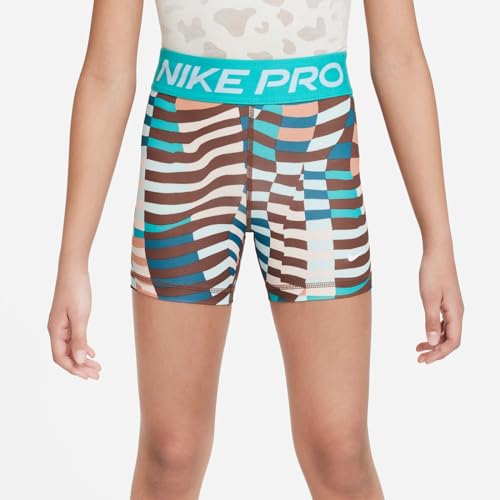 Nike Short feminino Pro estampado (crianças pequenas/crianças grandes), Jade Ice/Clear Jade II/Branc