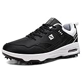 FENLERN Men's Golf Shoes Spike Waterproof Non Slip Golf Shoes for Men Comfortable Cushion F059, Black 14