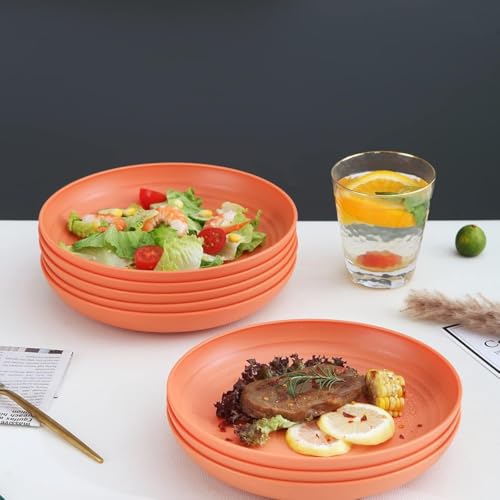 Image of Wheat Straw Dinner Plate Set, Eco-Friendly Dinner Set Round Serving Plate, Dishwasher & Microwave Safe - Perfect for Dinner Dishes Deep Plates Easy to Clean (ORANGE-4PCS, 23 CM)
