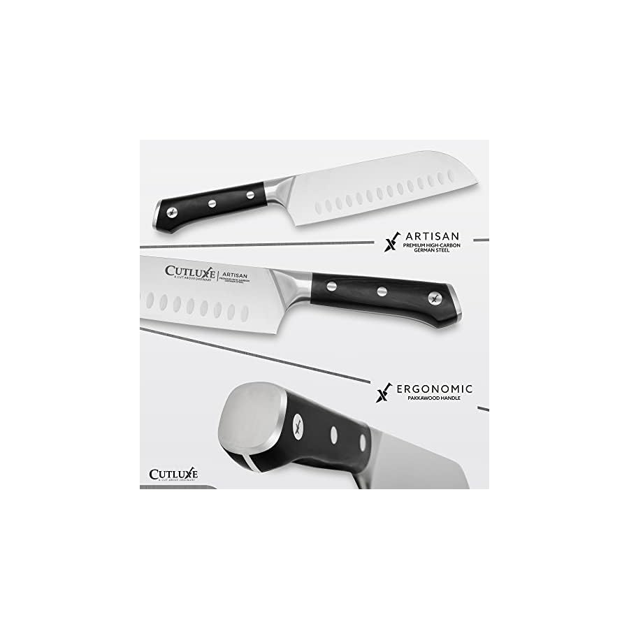Cutluxe-Santoku-Knife--7-Chopping-Knife-Vegetable-Knife--Forged-High-Carbon-German-Steel--Full-Tang-Razor-Sharp--Ergonomic-Handle-Design--Artisan-Series Cutluxe Santoku Knife – 7" Chopping Knife, Vegetable Knife – Forged High Carbon German Steel – Sheath Included – Full Tang & Razor Sharp – Ergonomic Handle Design – Artisan Series