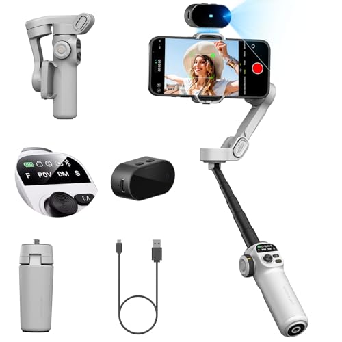 AOCHUAN Gimbal Stabilizer for Smartphone,20CM Extension Rod,NO APP Face & Object Tracking,Gimbal for iPhone 16 15 14 Pro Max&Android,w/OLED Screen,Gesture Control Stabilizer-Smart X2AI White