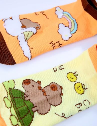Image of 5 Pairs Cute Cartoon Animals Print Cotton Ankle Socks for Women Teens
