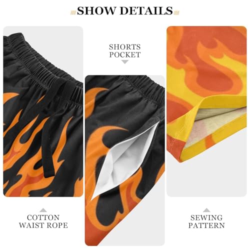 Laprad Men's Pajama Shorts Lounge Sleep Shorts Soft Pajamas Bottoms Fire Flame with Pockets & Drawstring 6