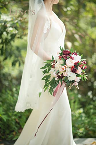 Ling's Moment 11 Inch Marsala & Blush Artificial Flowers Bridal Bouquet, Wedding Bouquets For Bride, For Wedding Ceremony And Anniversary #TOP1