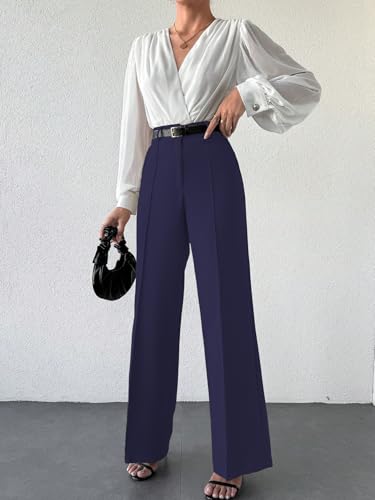 Image of Shasmi Women's Trousers | High-Waisted Silhouette with Elegant Pleated Front | Functional Side Pockets | Secure Button Closure | Perfect for Both Office and Casual wear | Elegant Style (171)