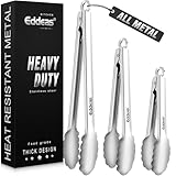 Eddeas Tongs For Cooking - All Metal Heat Resistant 600 Degrees Kitchen Tongs, Stainless Steel Locking Tongs, For Food,Salad, BBQ, Grill, Dishwasher, Set of 3-7",9" & 12 inch