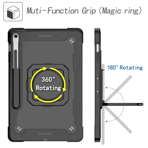 Image of Case for Samsung Galaxy Tab S10 FE+ /S10 FE Plus 13.1 Inch 2025 Released - Heavy Duty Impact Resistant Case Cover with Rotating Ring Stand (Black /Black)