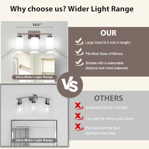 Image of IZORRO Bathroom Light Fixtures, Modern Vanity Lights, Bathroom Lighting Fixtures Over Mirror with Milky White Shade, Wall Sconce for Living Room Cabinet Bedroom (Oil Rubbed Bronze, 3-Light)