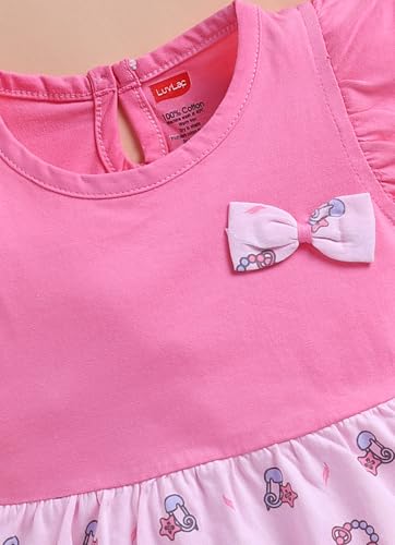 Image of LuvLap Baby Girls Regular Fit 100% Cotton Half Sleeve Girls Knee Length Frock Pack of 3