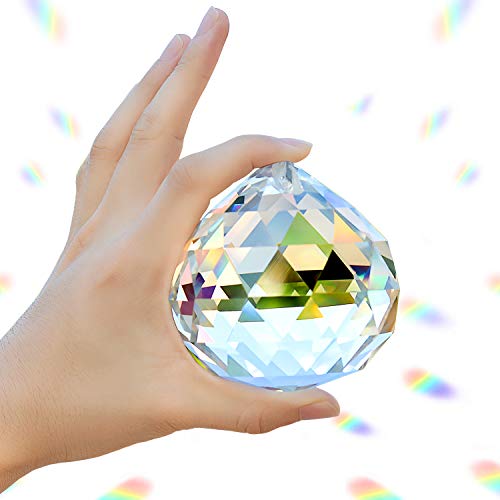 ADWIKOSO Crystal Ball Prism Pendant Glass Chandelier Hanging Pendant Feng Shui Suncatcher Wedding Home Window Décor (80mm)