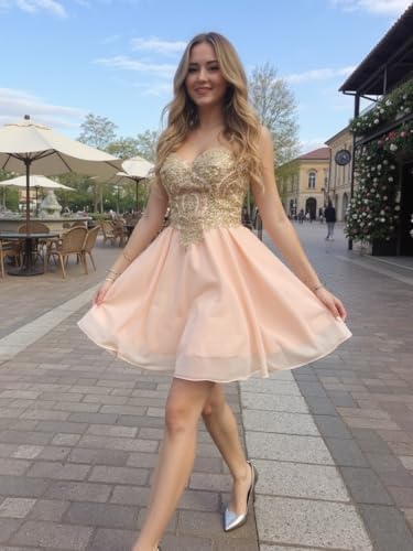 Babyonlinedress Short Prom Dress Bridesmaid Party Gowns Gold Appliques (Nude  Pink,8) : Amazon.com.au: Clothing, Shoes & Accessories