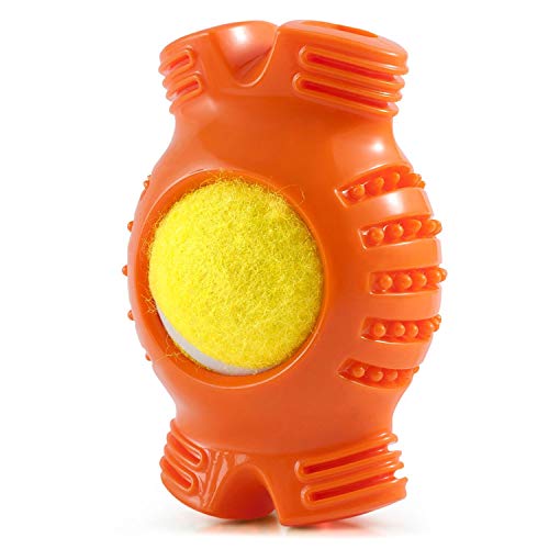 Fluffy Paws Dog Tennis Ball, Squeaky Dog Toy with Textured Fat Bone Squeaky Rubber, Clean Teeth, Massage Gums, Pet Toy IQ Training Playing and Chewing, for Small and Medium DogÂ Puppy, Orange