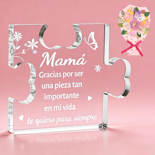 Regalos Dia de la Madre, Placa Acrílica en Forma de Puzzle, Regalo Madre Cumpleaños, Navidad, Regalos Originales para Mama, Regalo para la Madre de Hija e Hijo