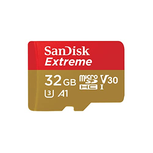 SanDisk 32GB Extreme microSDHC UHS-I Memory Card with Adapter - C10, U3, V30, 4K, A1, Micro SD - SDSQXAF-032G-GN6MA, Red/Gold - 32GB - Card Only