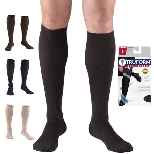 Truform Compression Socks 30-40 mmHg Mens Dress Socks Knee High Over Calf Length Black X-Large