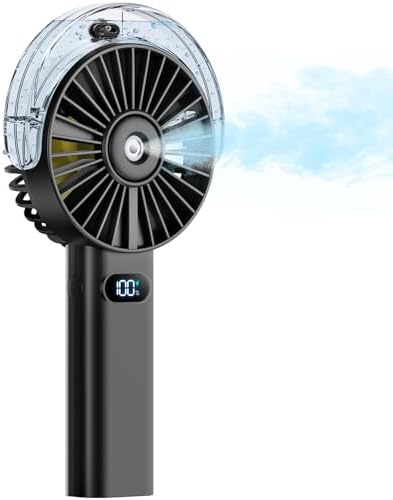 Otlonpe Handheld Misting Fan Portable, 4000mAh Rechargeable Battery Powered, Small Personal Mister Fan with Water Spray Cooling, 4-Speed Wind, LED Display, Hand Held Mist Fans for Travel Outdoor Beach
