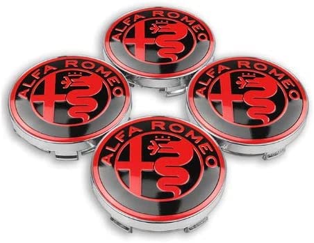 Cache-moyeux Alfa Romeo - Lot De 4 Enjoliveurs Rouges 56mm, En Alliage Aluminium Et ABS