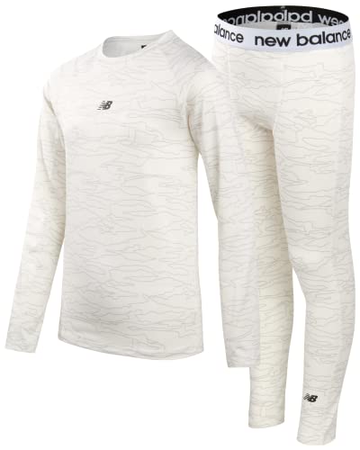 New Balance Boys Performance Base Layer Set - 2 Piece Athletic Moisture-Wicking Long Sleeve T Shirt and Tights (Sizes: 2T-20), Size 18-20, White Camo