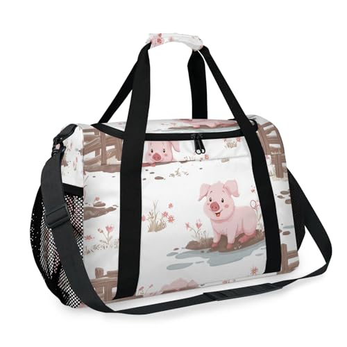 Pig Fence Flowers Flowers Travel Duffel Bag Weekender Overnight Bags for Women Men Foldable Waterproof Tote Bag with Trolley Sleeve2