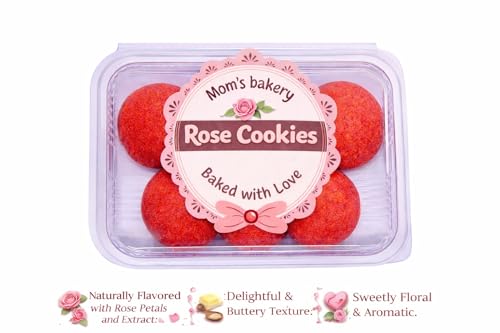 Image of MOM'S BAKERY Crunchy Rose Cookies 200 gm Homemade Floral Biscuits | Soft-Baked Roses Petals Gourmet Cookies with Creamy Flavor | T45 Flour, Butter, Sugar, Vanilla Essence | Eggless, No Palm Oil, No Preservatives | Premium Healthy & High Fiber Snacks for Anytime Cravings for Tea-Time