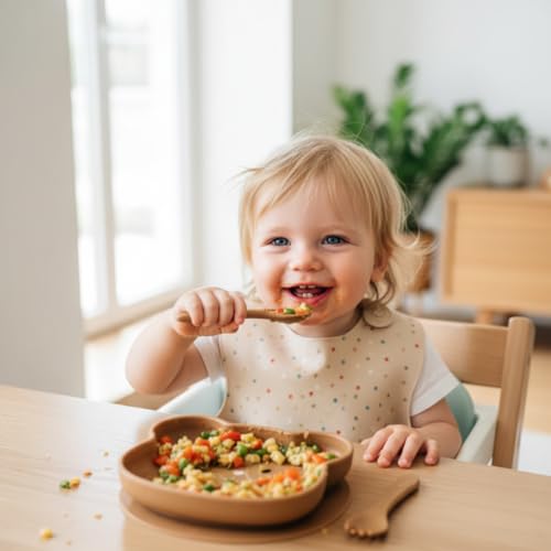 Image of TIGGY & BONNET Bear 2 Pcs Silicone Baby Feeding Set with Suction Plate & Spoon for Baby BPA-Free | Microwave Safe, Anti-Slip Base | Tableware Kit for Babies & Toddlers