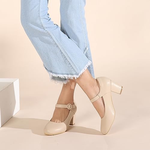 Mary Jane Shoes Women Chunky Heel Pumps Closed Round Toe Ankle Strap Block Heels Comfortable Work Wedding Dress Vintage 1920s Shoes4
