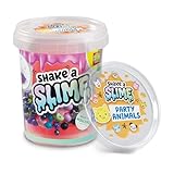 SES Creative – Shake it Slime – Party Animals – Slime Orange Fluo, Perlas y Fideos – Mix it Cup