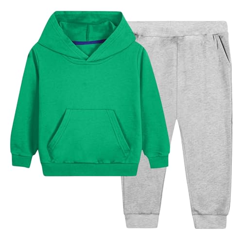 Girls Boys 2 Piece Cotton Tracksuit Sets Basic Solid Long Sleeve Hooded Sweatshirt + Sweatpants Fall Oufits for 2-12 Years