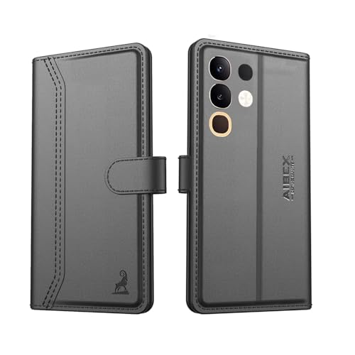 Image of AIBEX Compatible for Vivo Y31 Pro 5G / Vivo T4X 5G / iQOO Z10X 5G Flip Cover Leather Finish | Inside TPU with Card Pockets | Wallet Stand | Complete Protection Flip Case -Black