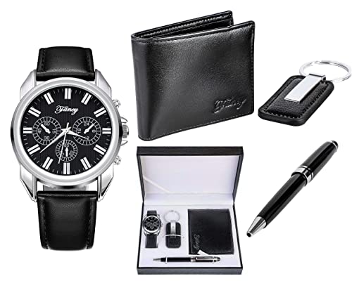 Souarts Set regalo da uomo cintura portafogli da uomo con orologio da polso Natale San Valentino Set regalo per la festa del papà da uomo (Nero Set3)