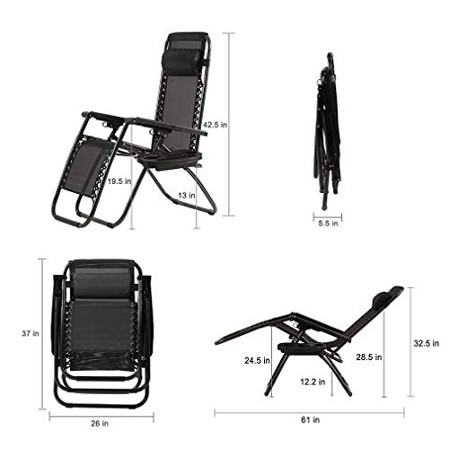 FDW Zero Gravity Chair Patio Chairs Outdoor Chairs Folding Chairs Outdoor Anti Gravity Chair Lounge Reclining Camping Deck Chair with Pillow and Cup Holde (Black) by FDW - Image 7
