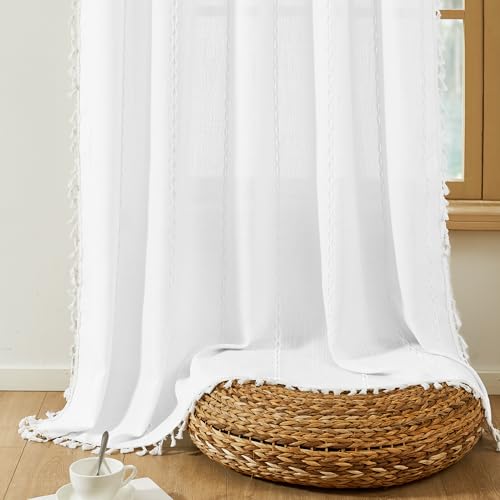 Deconovo Boho Curtains, Semi-Sheer Curtains 2 Panels,