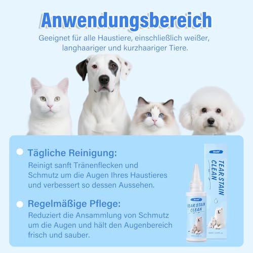 Oivolii Sensitiv Tränenfleckenentferner für Pommern & Malteser – Natürliche, alkoholfreie Augenpflege zur Linderung von Juckreiz, Reizungen & Tränenflecken – 60 ml + 20 Wattepads