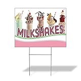 Weatherproof Yard Sign Milk Shakes Outdoor Advertising Printing D White Lawn Garden Ice Cream 18x12 Inches 1 Side Print