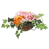 Gatuida Hängender Blumentopf Für Draußen Mit Künstlicher Blume in Kokosnuss-Futter Seidenblume in Hängekorb Für Garten Und Terrasse Wanddekoration Für Zuhause
