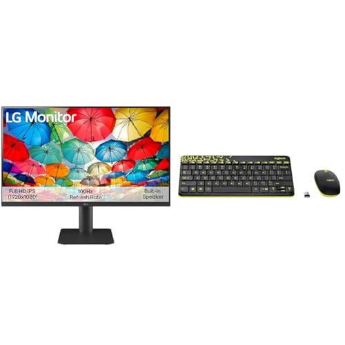 Image of LG 27MS550 IPS Full HD (1920 x 1080) Monitor, 5ms, 100Hz, HDMI X 2, Built-in Speaker, Tilt & Height Adjustable Stand, Virtual Borderless + Logitech MK240 Nano Wireless Keyboard and Mouse Combo