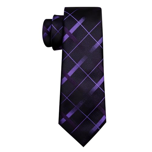 Image of Barry.Wang Plaid Ties for Men Silk Necktie Handkerchief Cuff Links Set