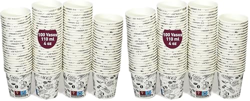 100 Gobelets Jetables Café de 110 ml / 4oz en Carton Papier Blancs, Solides et Étanches, Idéaux pour Café Court, Lungo, Espresso, Macchiato. (Lot de 2)