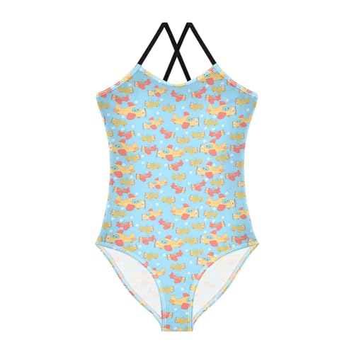 senya Girls Swimsuits One-Piece Swimwear Tie Bathing Suit Beach Summer Round Neck 7-8T Aircraft Pattern