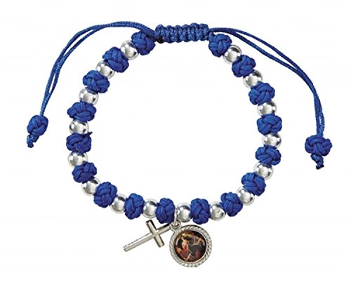 Religious Gifts Silver Tone Mary Untier of Knots Blue Cord Rosary Bracelet, 8 Inch