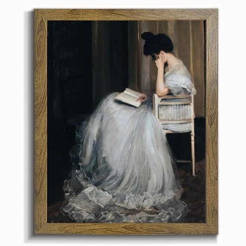 Framed Girl Reading Poster - Vintage Canvas Wall Art Decor for Living Room, Quiet Corner Landscape Oil Painting Prints Wall Art for Living Room, Bedroom, Office,Farmhouse Home Decoration