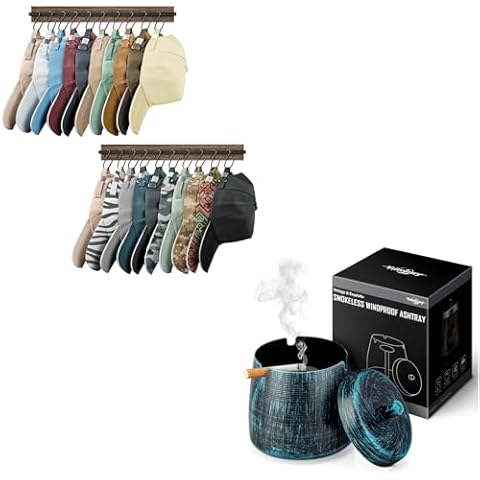 Yiiwinwy Hat Rack for Wall Baseball Caps Organizer Set of 2,Yiiwinwy Ashtray for Cigarettes Outdoor, Outdoor Ashtray with Lid for Cigarette Cover