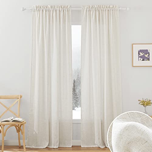 RYB HOME Semi Sheer Curtains Linen Textured Fabric Light and