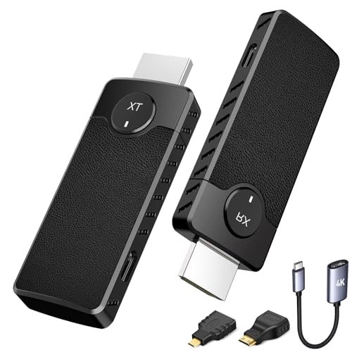 DanDun Trådlös HDMI-sändare och mottagare, plug and play, trådlös förlängare, HDMI-radioöverföring stöder videoströmning från bärbar dator till HDTV/projektor (svart)